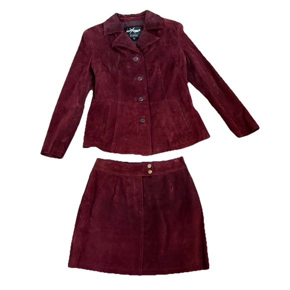Wilsons Leather Jackets & Blazers - Vintage 90s Wilsons Leather Maxima Burgundy Suede Jacket (Sz M) & Skirt (Sz 6)